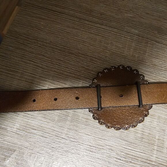 Ranger Belt Co Western Leather Belt 34 Concho Cross Star Design New - Picture 5 of 6